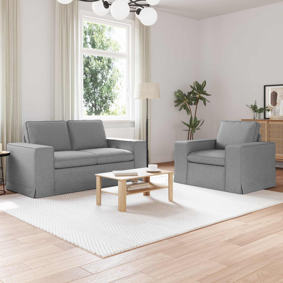 vidaXL Sofa Set 2 pcs Light Gray 162 x 80 x 82 cm Fabric