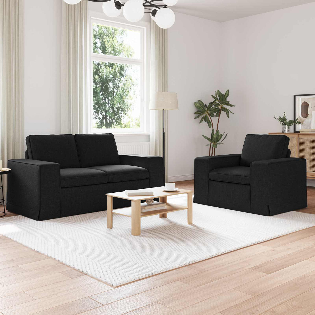 vidaXL Sofa Set 2 pcs Black 162 x 80 x 82 cm Fabric
