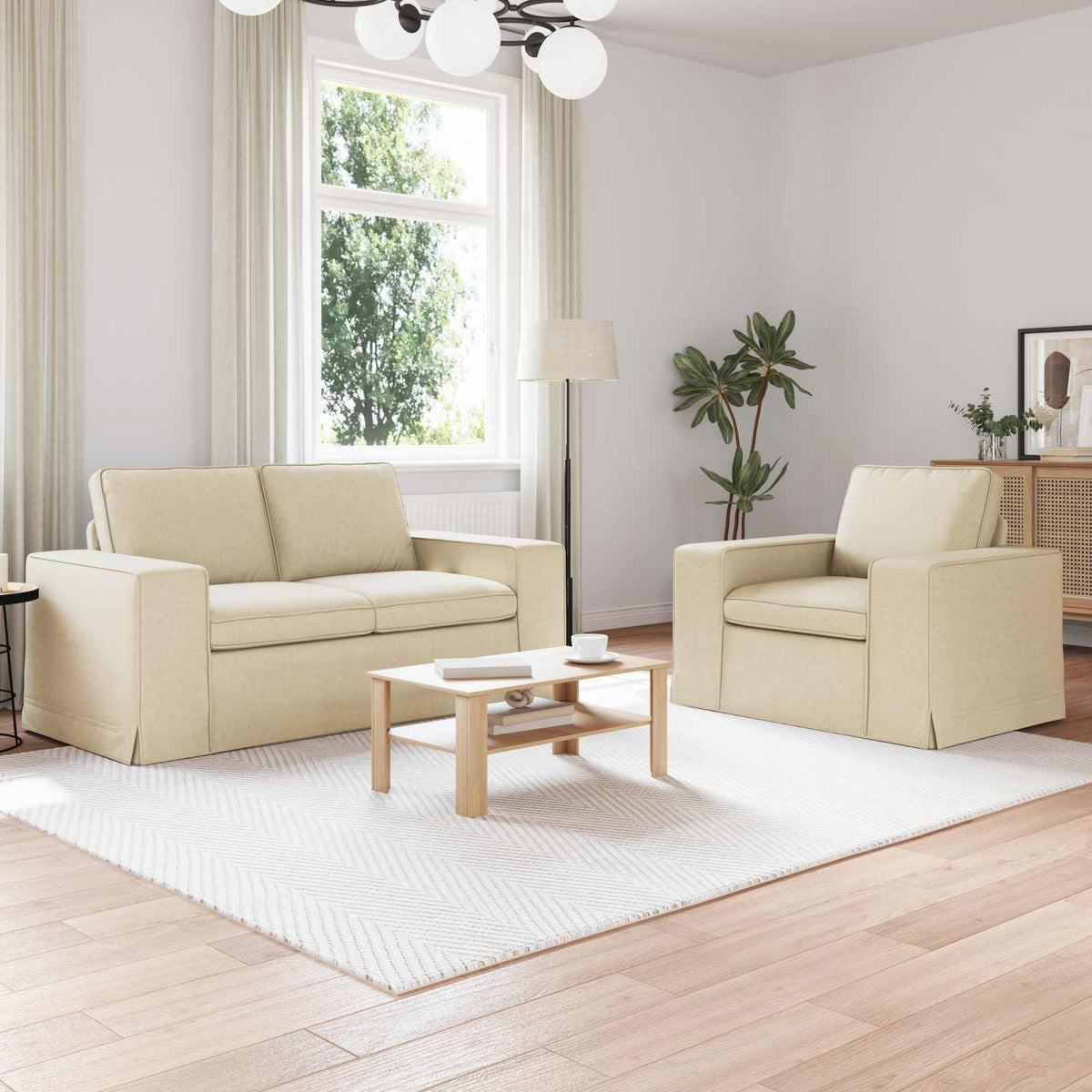 vidaXL Sofa Set 2 pcs Cream 162 x 80 x 82 cm Fabric