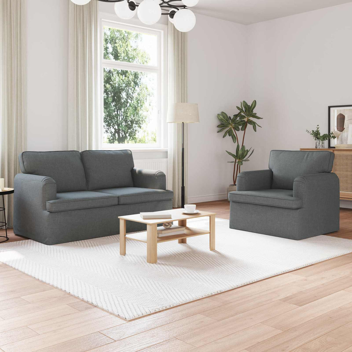 vidaXL Sofa Set 2 pcs Dark Grey 144 x 80 x 85 cm Fabric