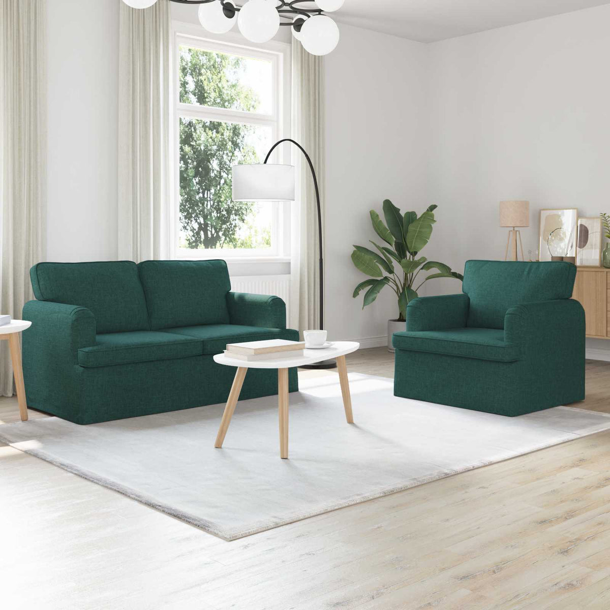 vidaXL Sofa Set 2 pcs Dark Green 144 x 80 x 85 cm Fabric