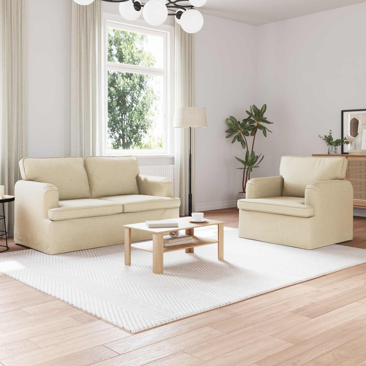 vidaXL Sofa Set 2 pcs Cream 144 x 80 x 85 cm Fabric