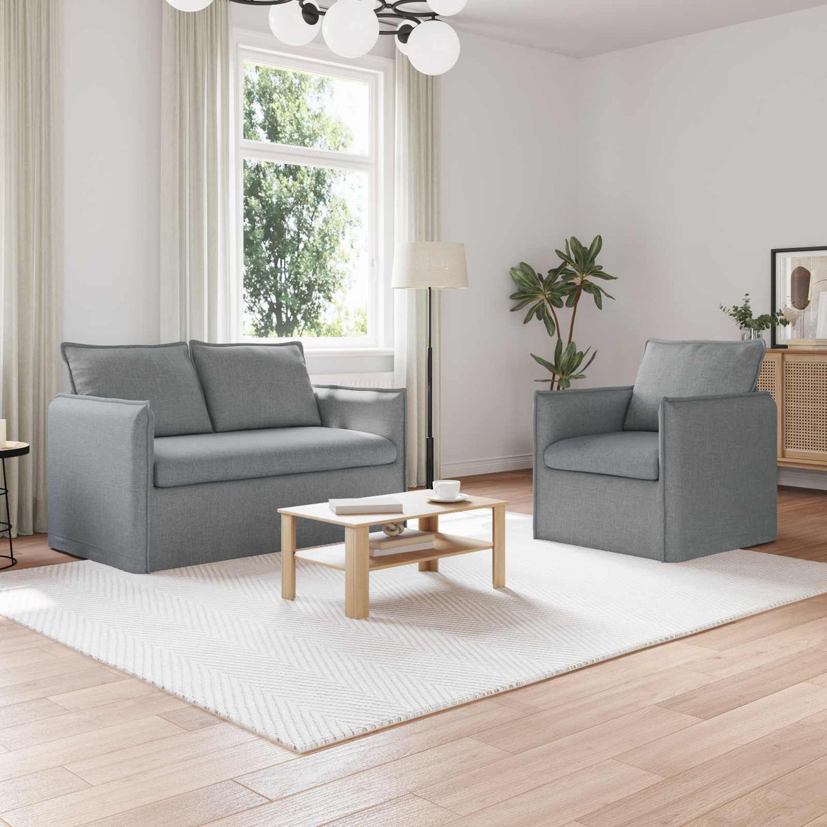 vidaXL Sofa Set 2 pcs Light Grey 136 x 82 x 85 cm Fabric