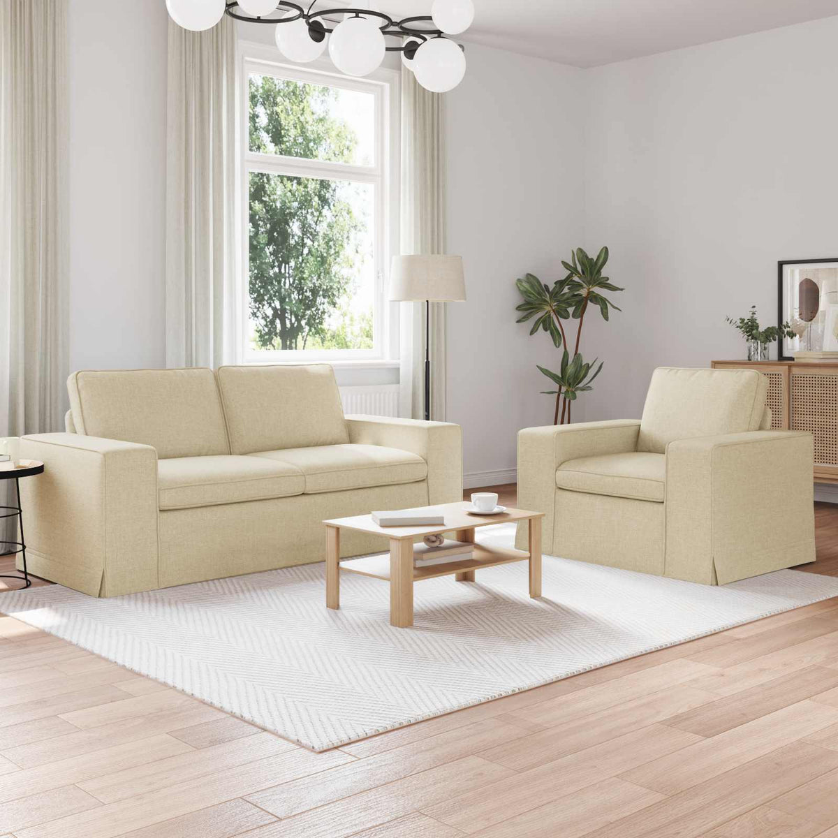 vidaXL Sofa Set 2 pcs Cream 182 x 80 x 82 cm Fabric