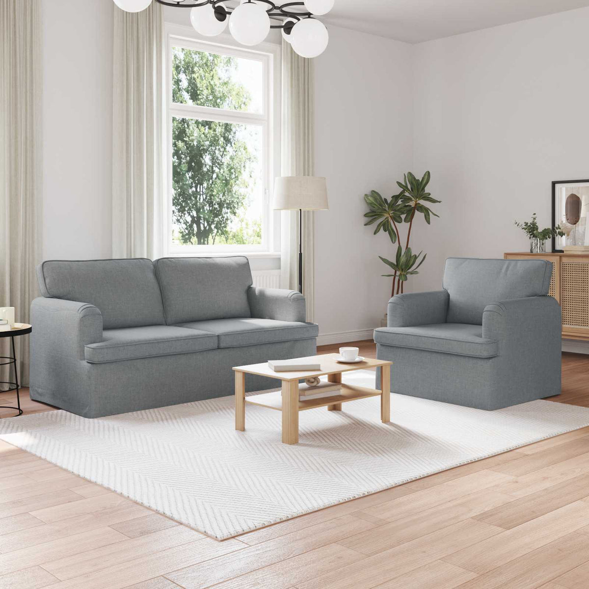 vidaXL Sofa Set 2 pcs Light Grey 162 x 80 x 85 cm Fabric