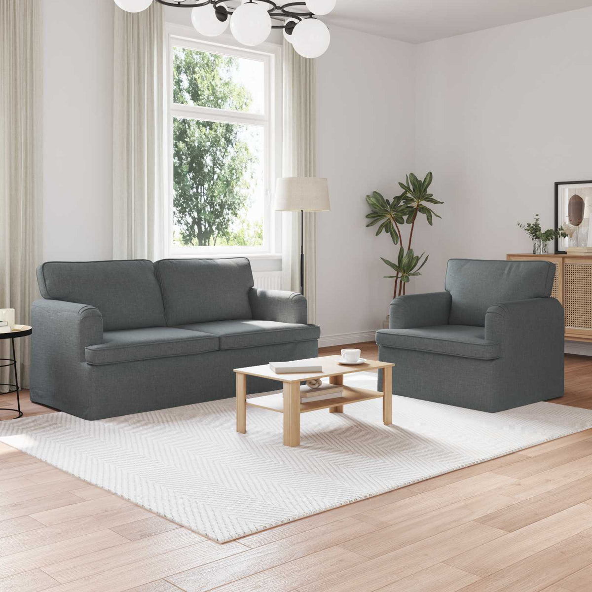 vidaXL Sofa Set 2 Pieces Dark Grey 162 x 80 x 85 cm Fabric