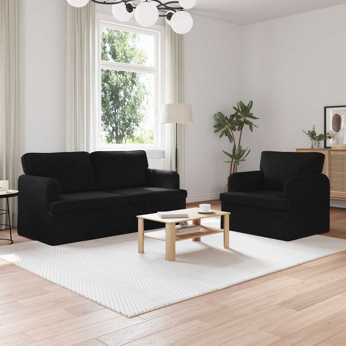 vidaXL Sofa Set 2 pcs Black 162 x 80 x 85 cm Fabric