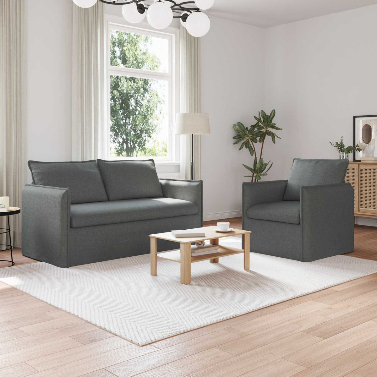 vidaXL Sofa Set 2 pcs Dark Grey 156 x 82 x 85 cm Fabric