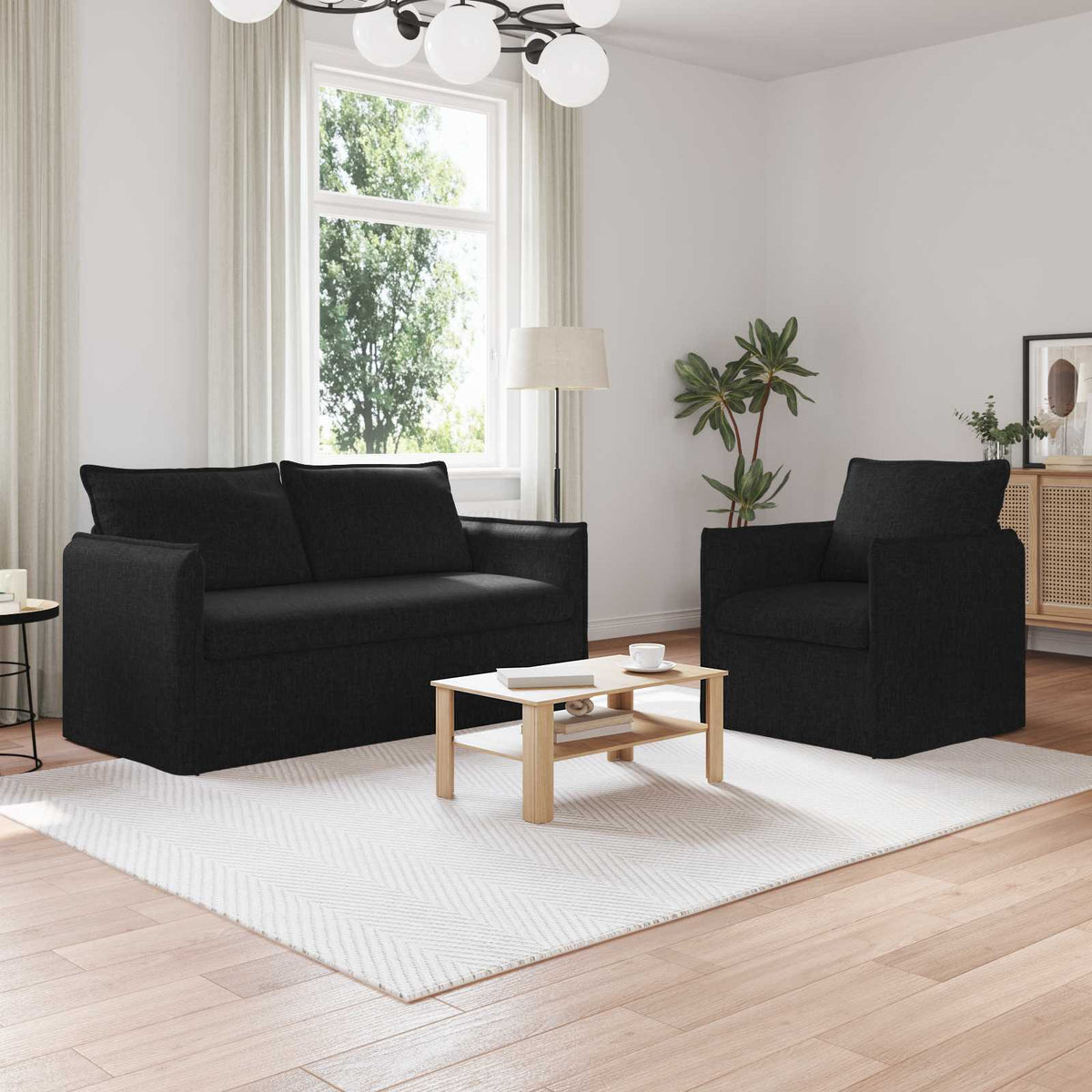 vidaXL Sofa Set 2 pcs Black 156 x 82 x 85 cm Fabric