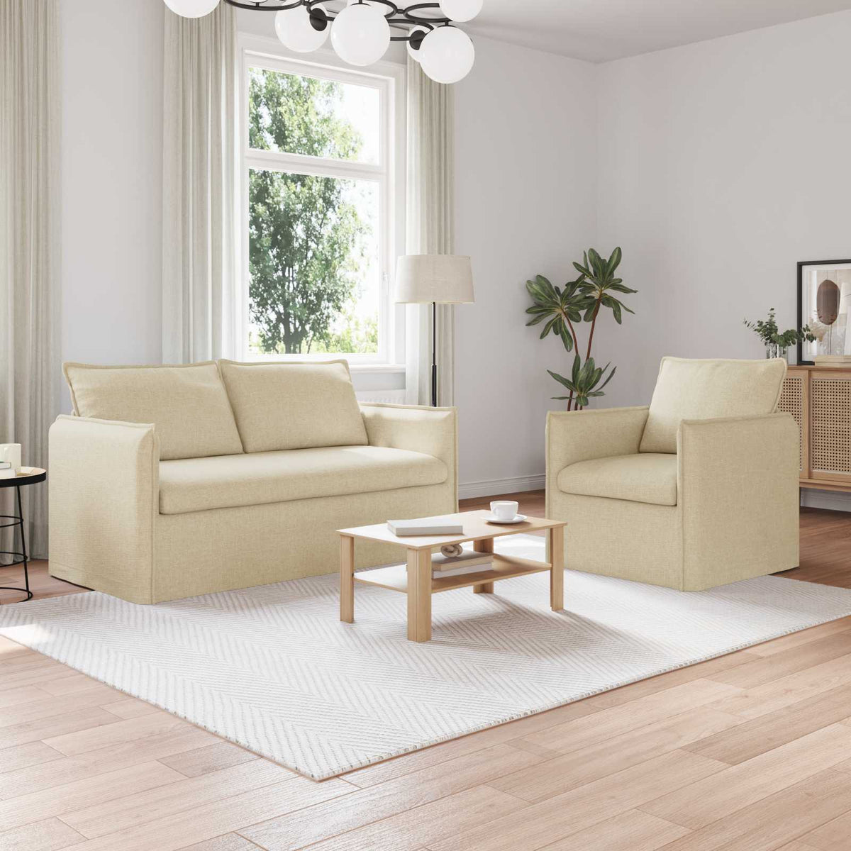 vidaXL Sofa Set 2 pcs Cream 156 x 82 x 85 cm Fabric
