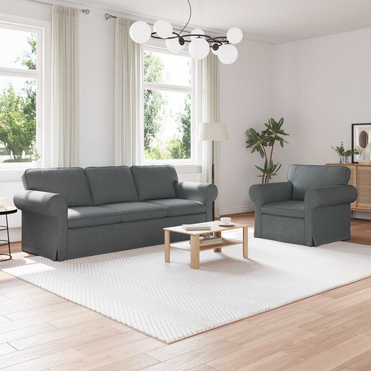 vidaXL Sofa Set 2 pcs Dark Grey 215 x 82 x 80 cm Fabric