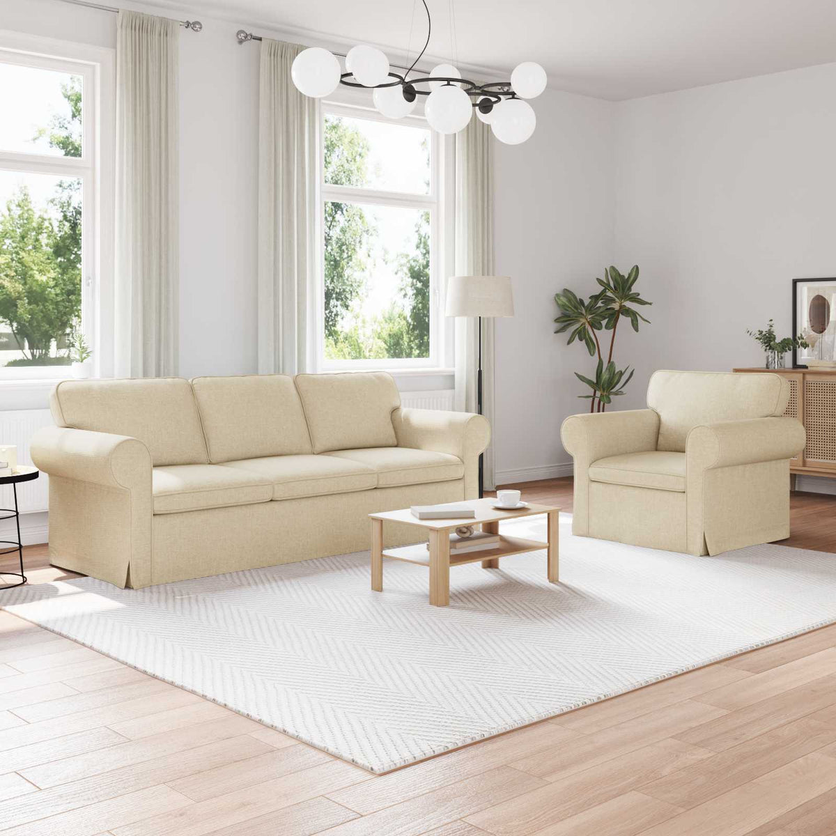 vidaXL Sofa Set 2 pcs Cream 215 x 82 x 80 cm Fabric