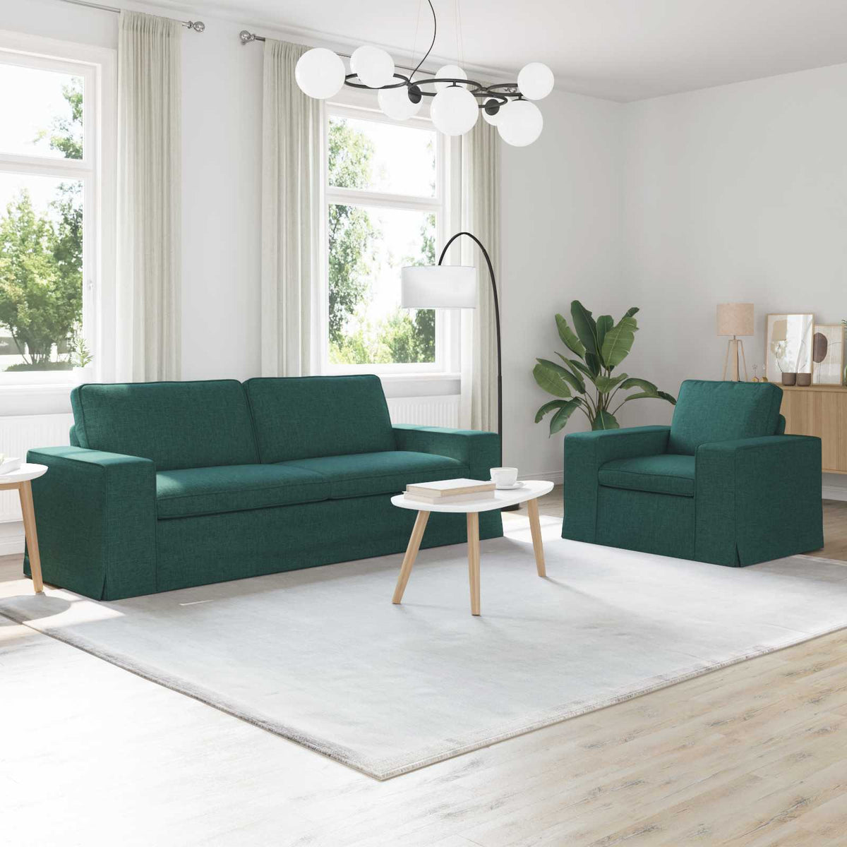 vidaXL Sofa Set 2 pcs Dark Green 222 x 80 x 82 cm Fabric