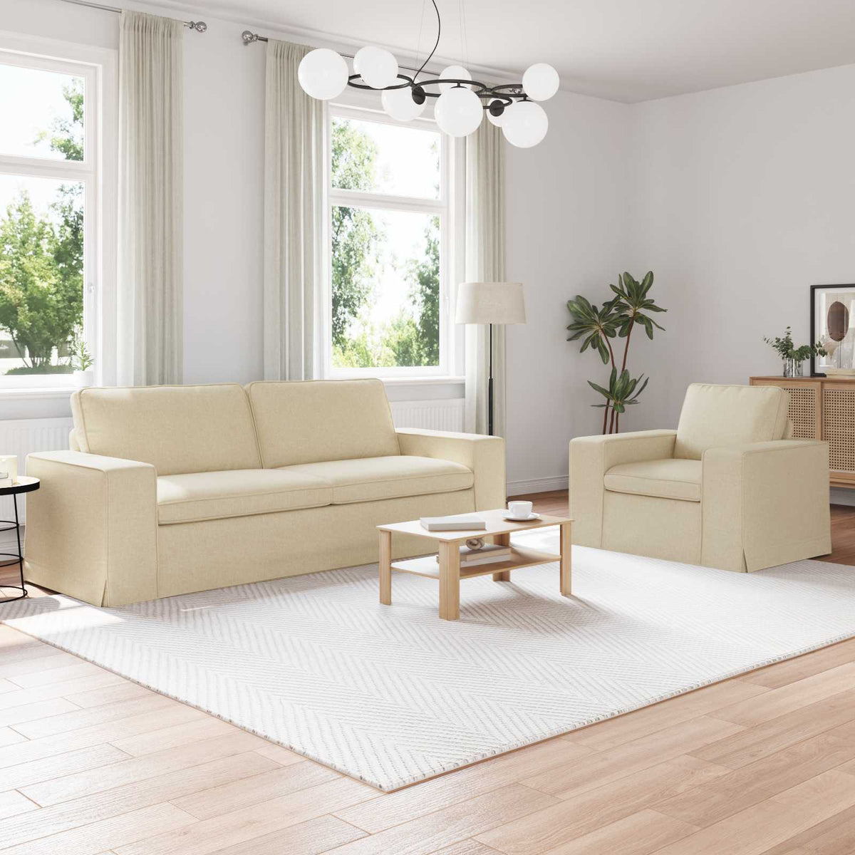 vidaXL Sofa Set 2 pcs Cream 222 x 80 x 82 cm Fabric