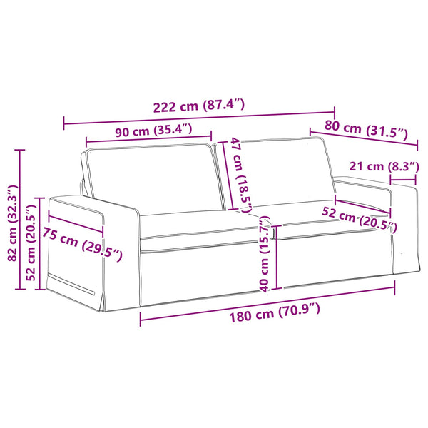 vidaXL Sofa Set 2 pcs Cream 222 x 80 x 82 cm Fabric