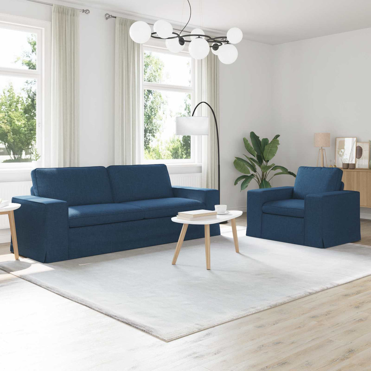 vidaXL Sofa Set 2 pcs Blue 222 x 80 x 82 cm Fabric
