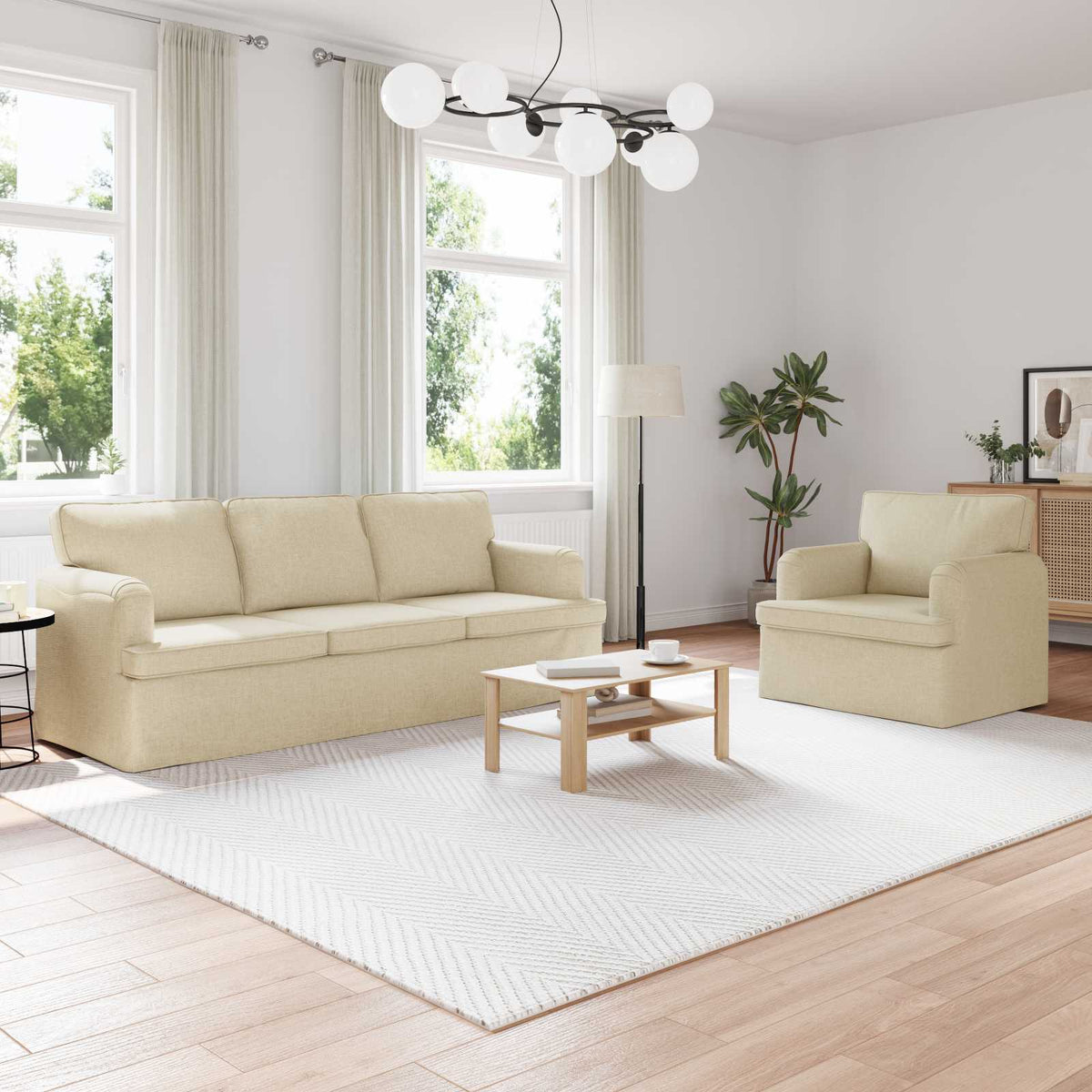 vidaXL Sofa Set 2 pcs Cream 201 x 80 x 85 cm Fabric