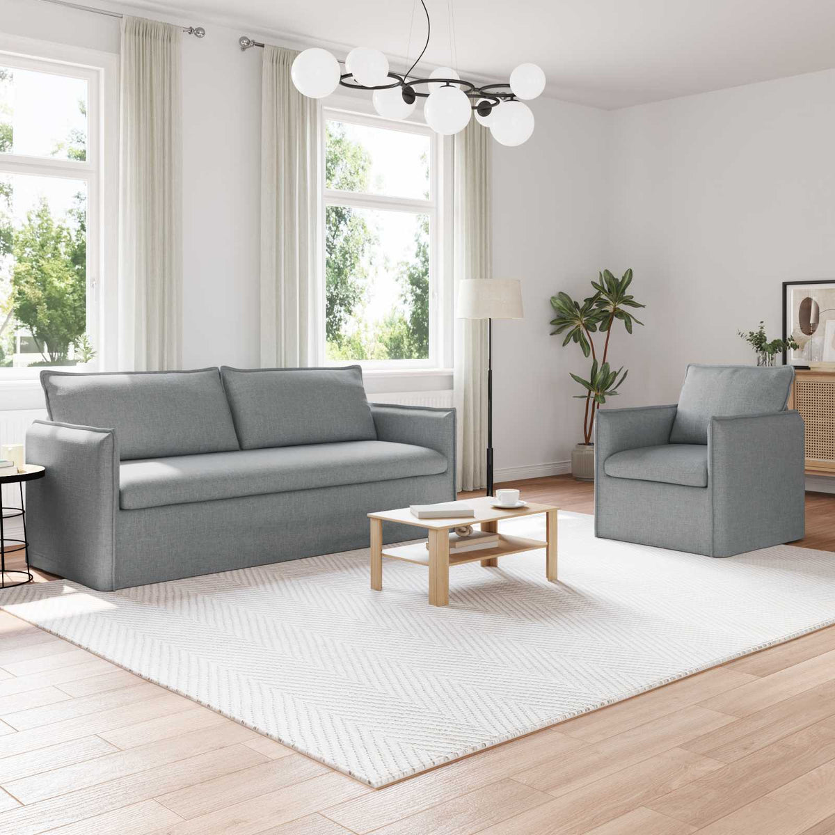 vidaXL Sofa Set 2 pcs Light Grey 196 x 82 x 85 cm Fabric