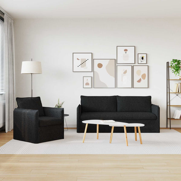 vidaXL Sofa Set 2 pcs Black 196 x 82 x 85 cm Fabric