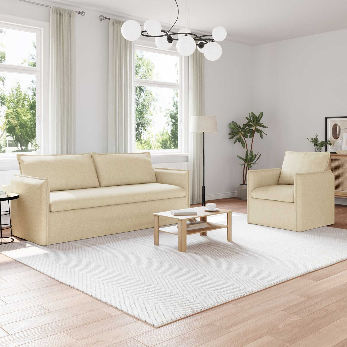 vidaXL Sofa Set 2 pcs Cream 196 x 82 x 85 cm Fabric