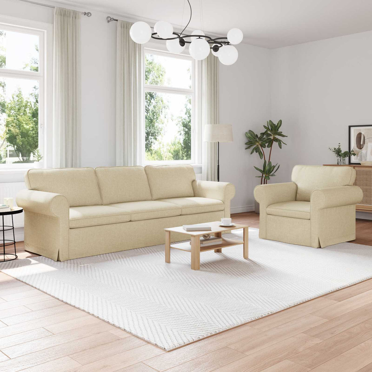 vidaXL Sofa Set 2 pcs Cream 245 x 82 x 80 cm Fabric