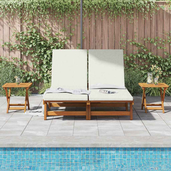 vidaXL Sun Lounger with Cushion Cream White Solid Acacia Wood