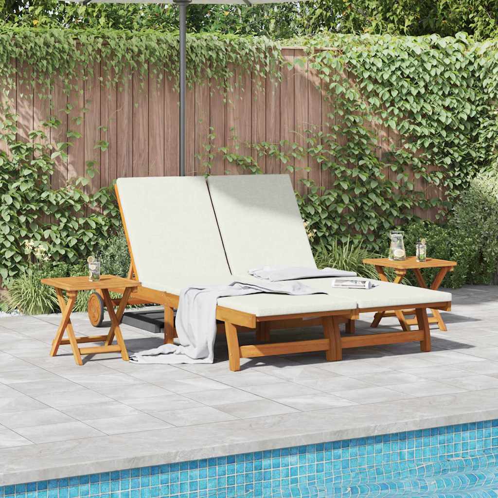 vidaXL Sun Lounger with Cushion Cream White Solid Acacia Wood