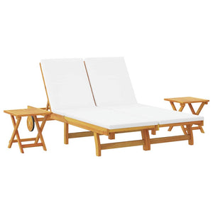 vidaXL Sun Lounger with Cushion Cream White Solid Acacia Wood