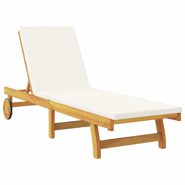 vidaXL Sun Lounger with Cushion Cream White Solid Acacia Wood