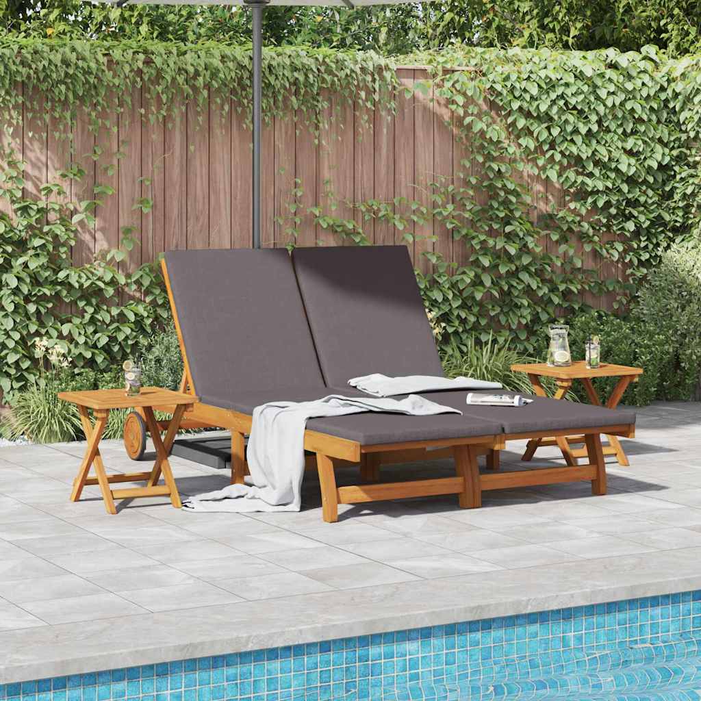 vidaXL Sun Lounger with Cushion Dark Grey Solid Acacia Wood
