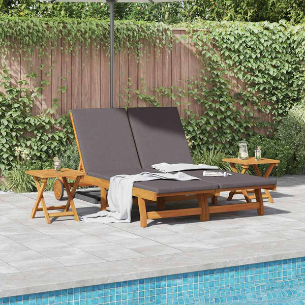 vidaXL Sun Lounger with Cushion Dark Grey Solid Acacia Wood