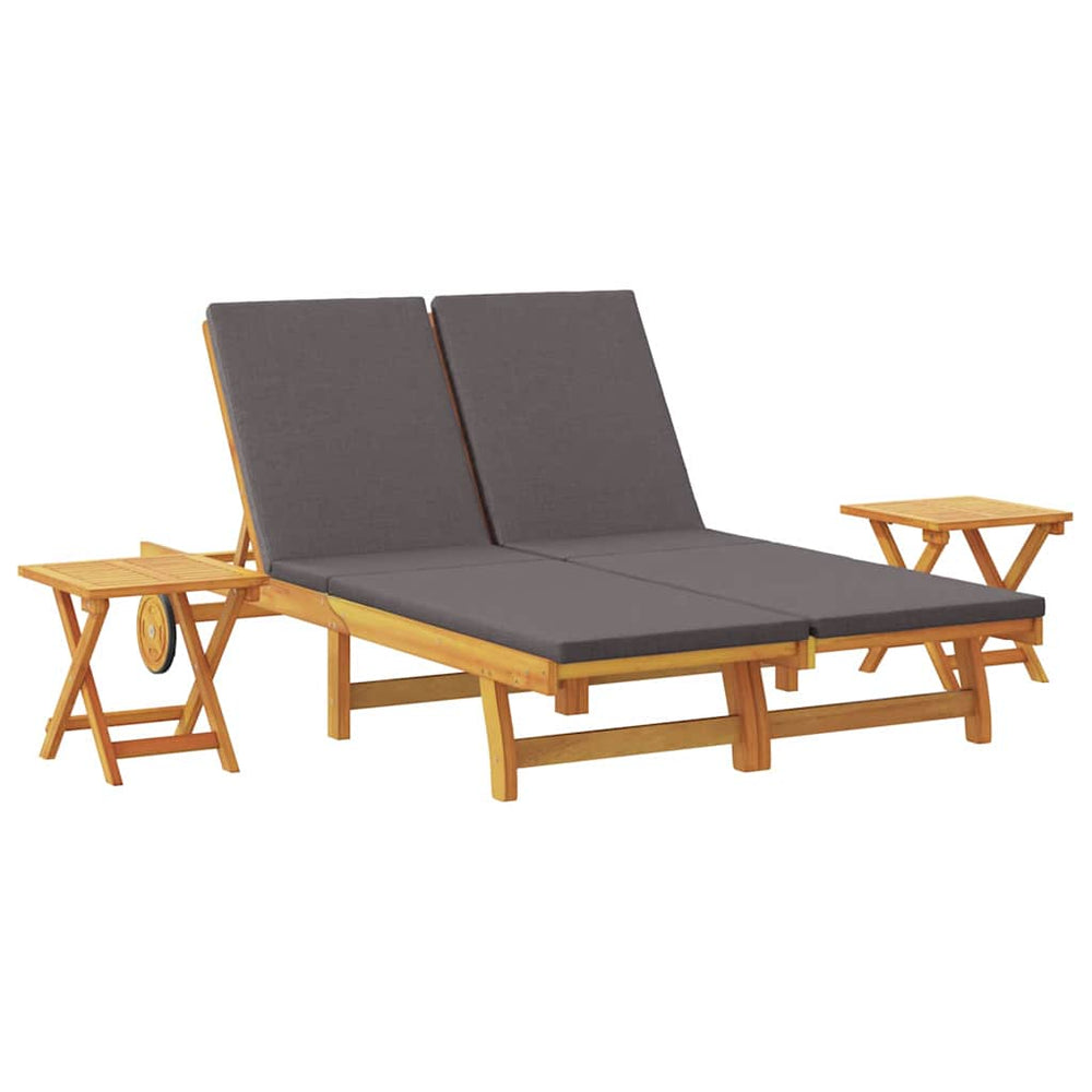 vidaXL Sun Lounger with Cushion Dark Grey Solid Acacia Wood