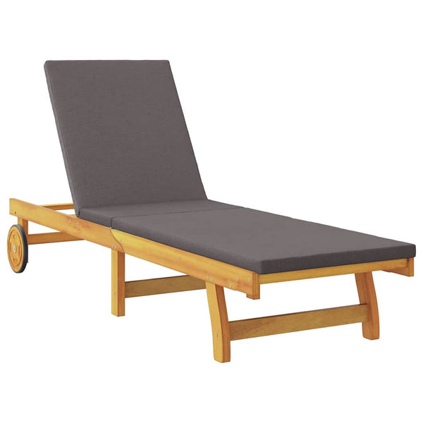 vidaXL Sun Lounger with Cushion Dark Grey Solid Acacia Wood