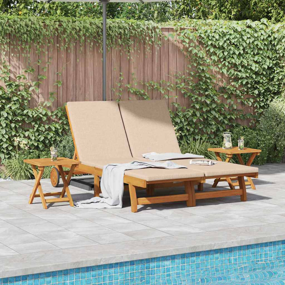 vidaXL Sun Lounger with Cushion Beige Solid Acacia Wood