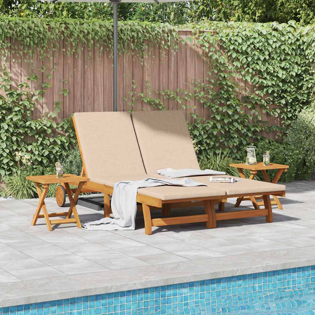 vidaXL Sun Lounger with Cushion Beige Solid Acacia Wood