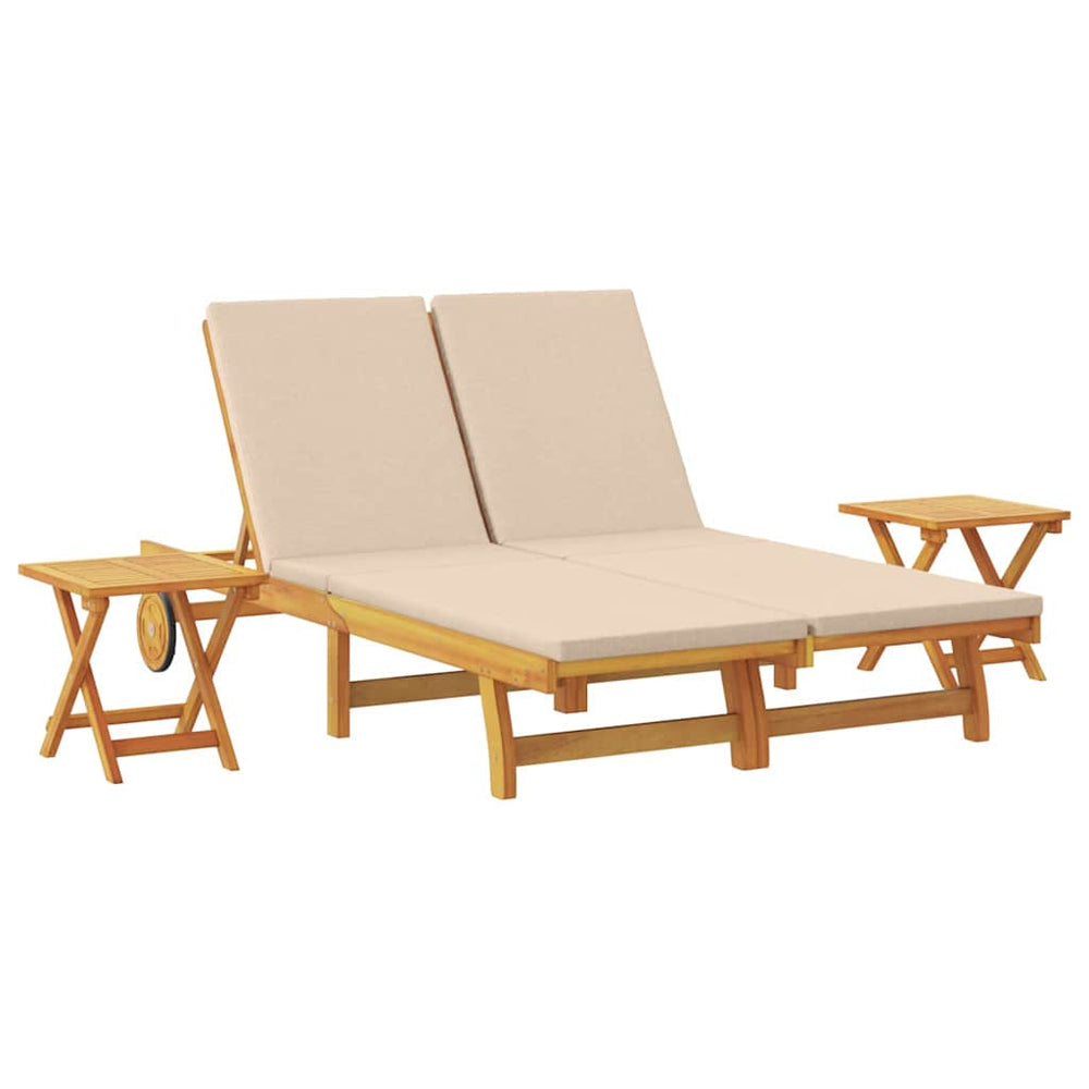 vidaXL Sun Lounger with Cushion Beige Solid Acacia Wood