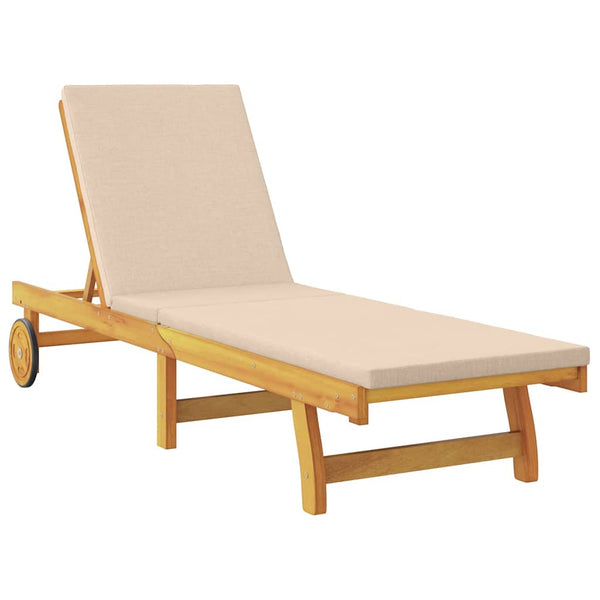 vidaXL Sun Lounger with Cushion Beige Solid Acacia Wood