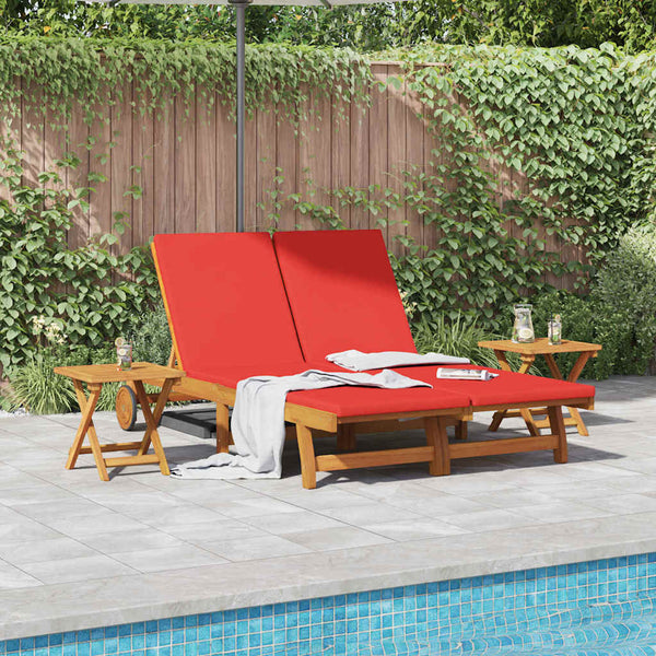 vidaXL Sun Lounger with Cushion Red Solid Acacia Wood