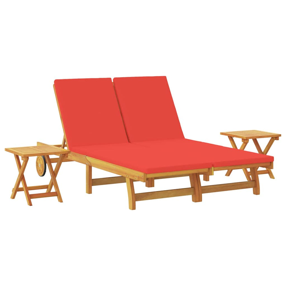 vidaXL Sun Lounger with Cushion Red Solid Acacia Wood