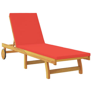vidaXL Sun Lounger with Cushion Red Solid Acacia Wood