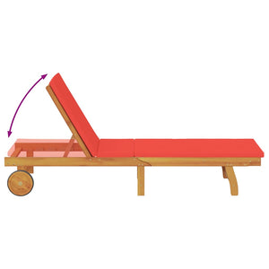 vidaXL Sun Lounger with Cushion Red Solid Acacia Wood