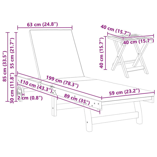 vidaXL Sun Lounger with Cushion Red Solid Acacia Wood