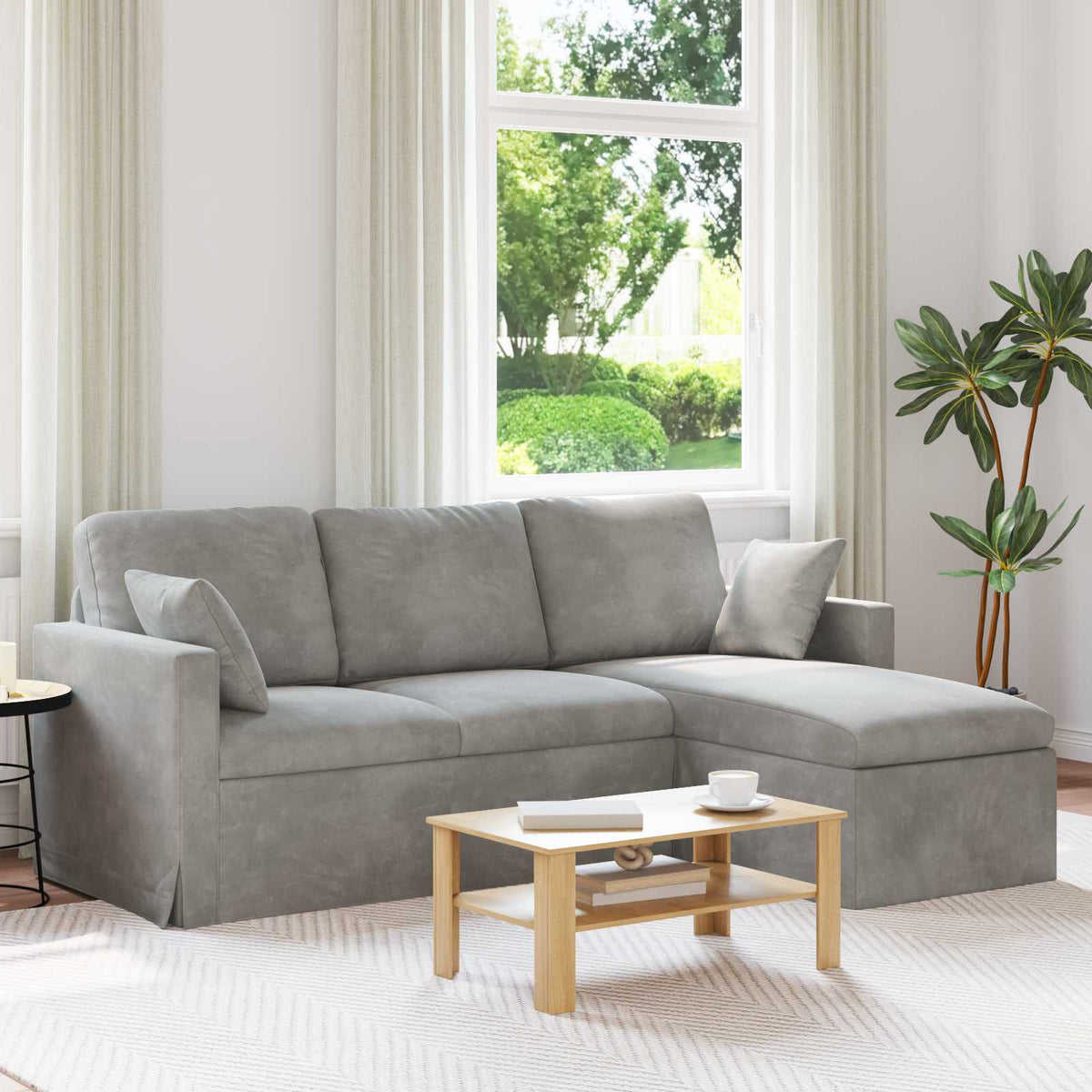 Hellgraues Samt Sofa 198 cm