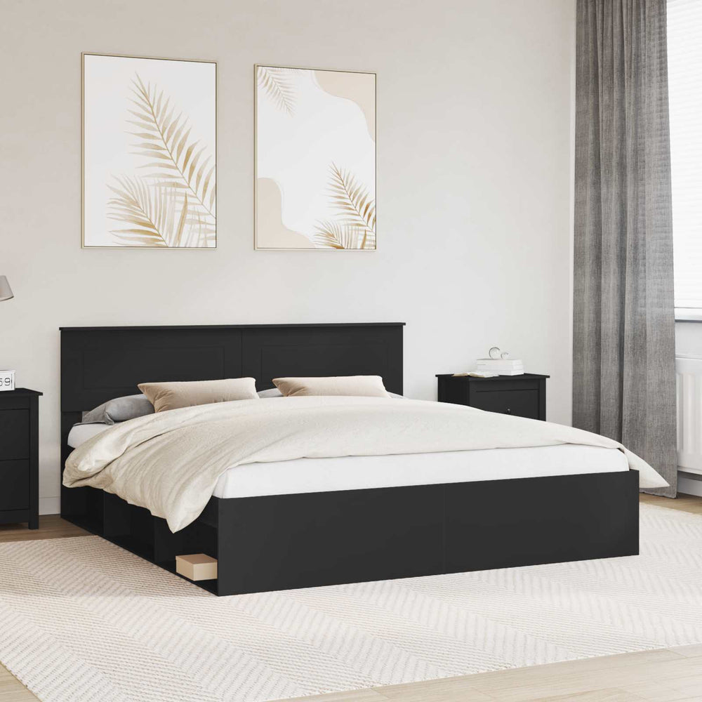 vidaXL Bed Frame with Headboard Black 200 x 200 cm Engineered Wood
