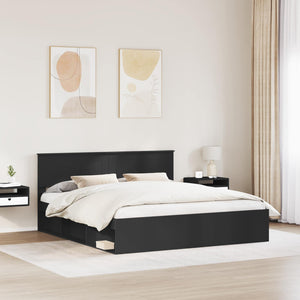vidaXL Bed Frame with Headboard Black 200 x 200 cm Engineered Wood