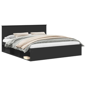 vidaXL Bed Frame with Headboard Black 200 x 200 cm Engineered Wood