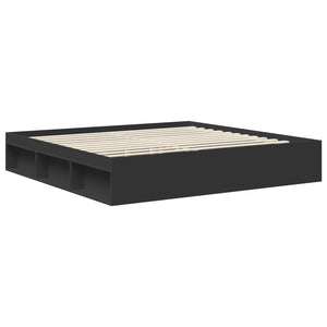 vidaXL Bed Frame with Headboard Black 200 x 200 cm Engineered Wood