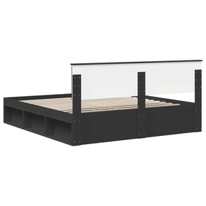 vidaXL Bed Frame with Headboard Black 200 x 200 cm Engineered Wood