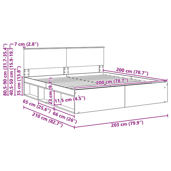 vidaXL Bed Frame with Headboard Black 200 x 200 cm Engineered Wood