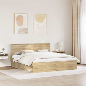 vidaXL Bed Frame with Headboard Sonoma 200 x 200 cm Engineered Wood
